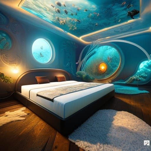 Underwater Bioluminescent Bedroom Digital Art