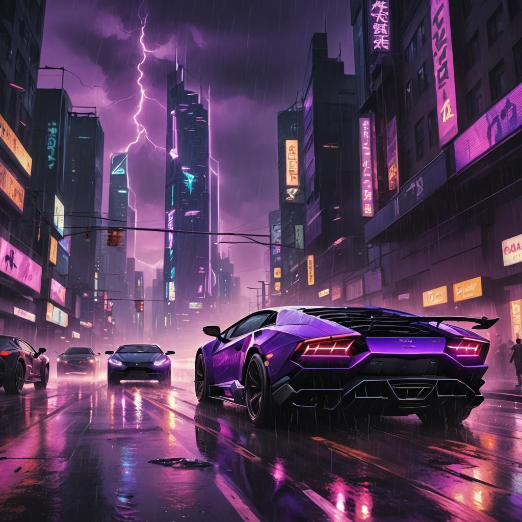 Cyberpunk Lamborghini Chase with Neon Lights