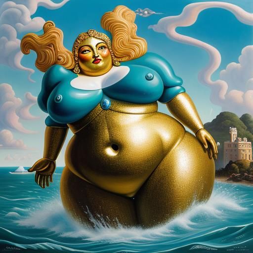Voluptuous Venus Emerges from the Sea, in Botero Style