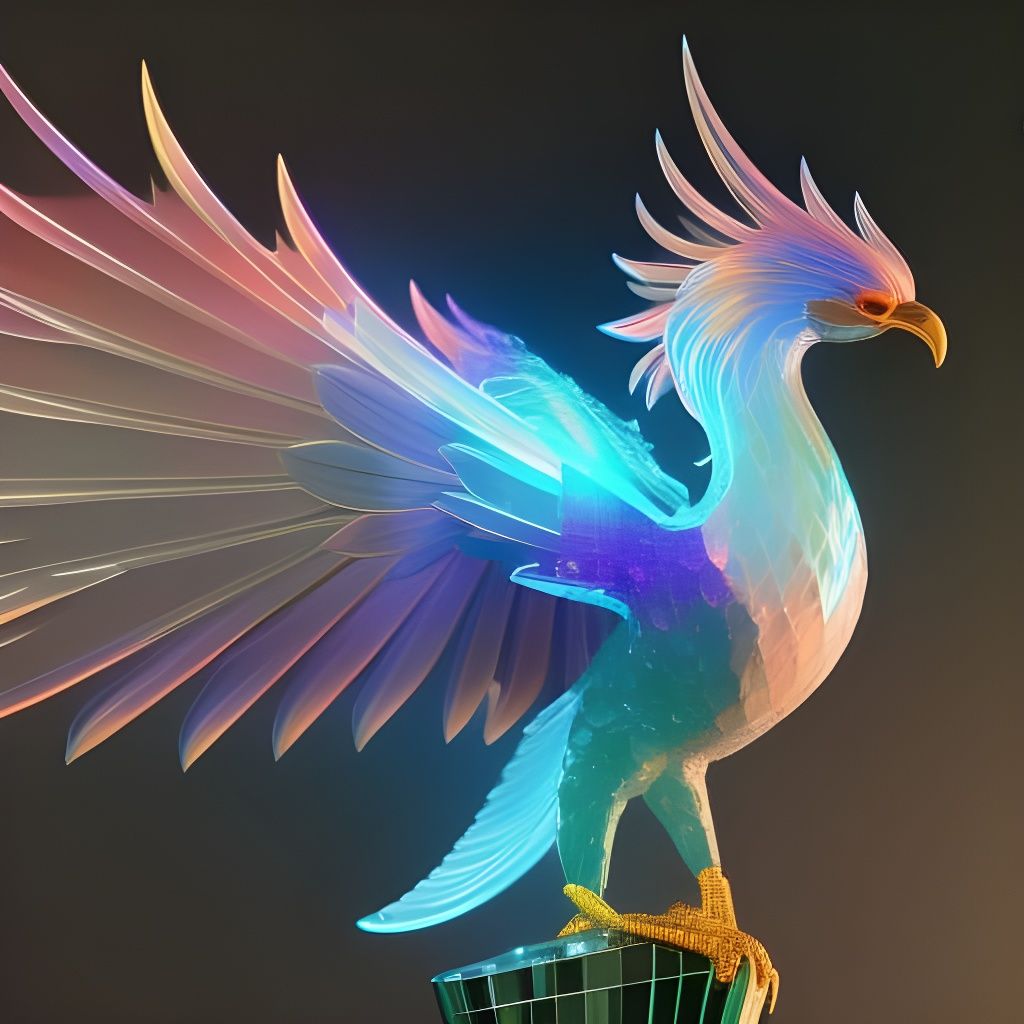 Glowing Crystal Phoenix Bird in Art Nouveau Style