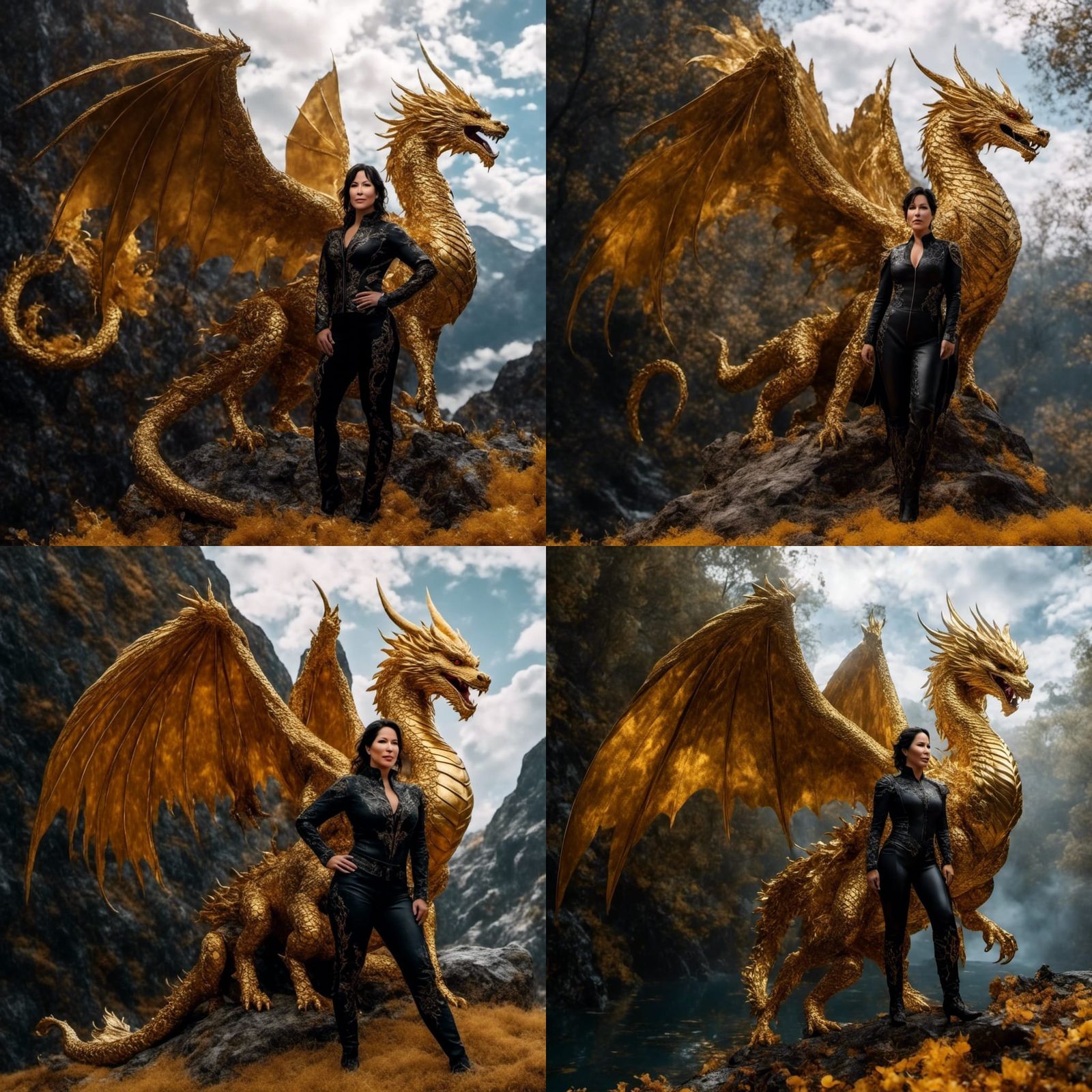 Warrior and Golden Dragon in Realistic 3D