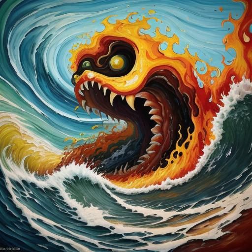 Monster Wave: Abstract Expressionist Oil Painting