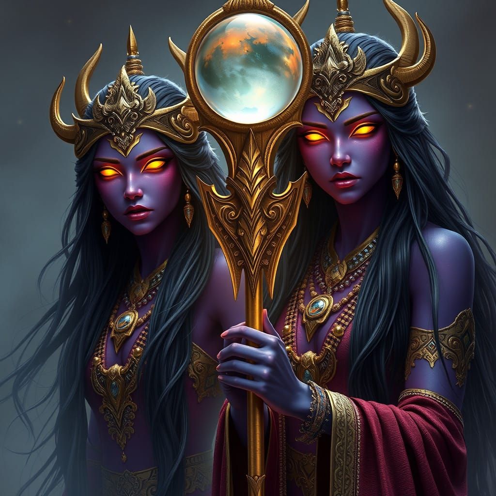 Ethereal Guardians: Two Regal Tulpas in Celestial Splendor
