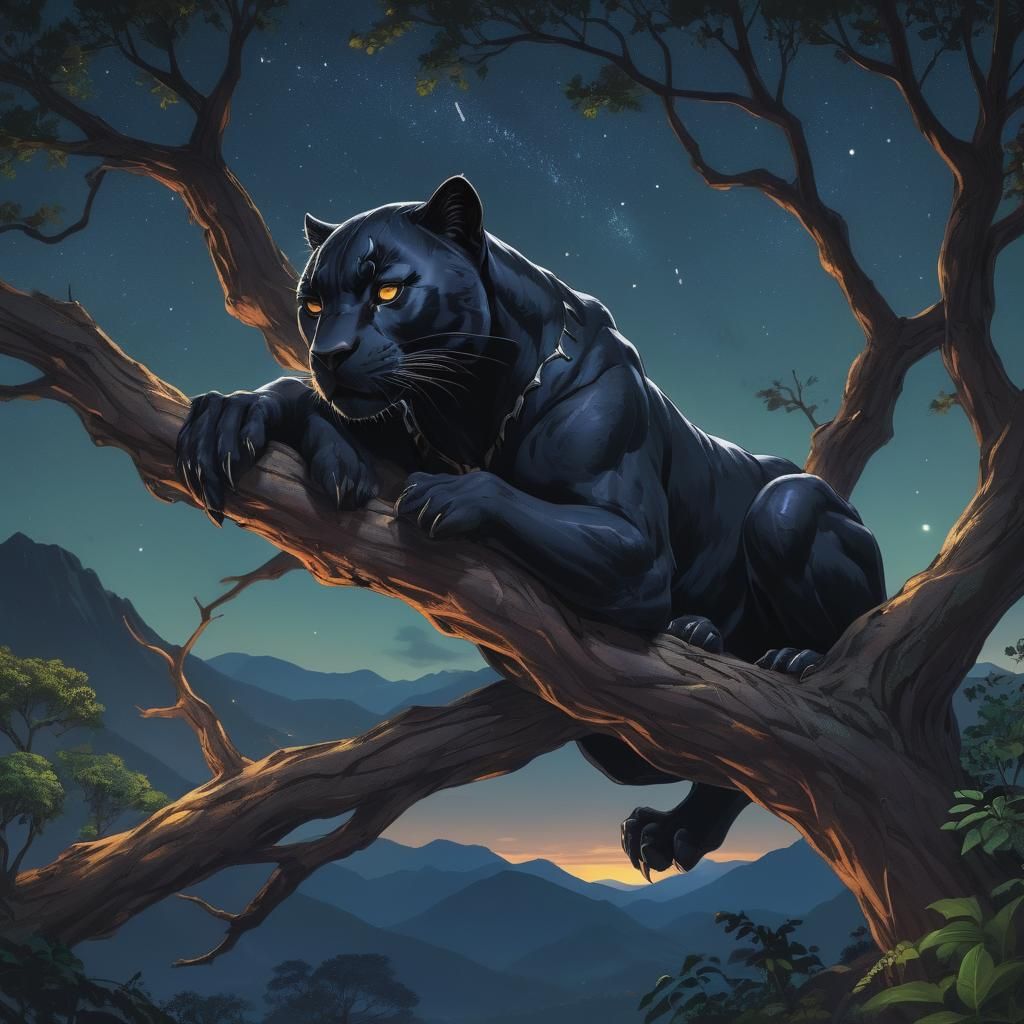 Black Panther with Shining Eyes in Anime Style
