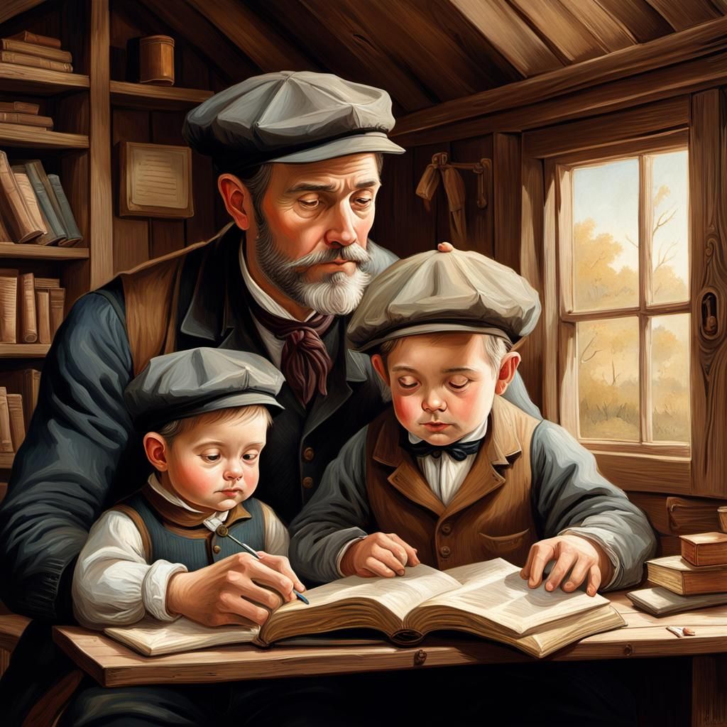 The father is teaching his son