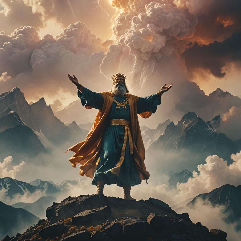 Supreme God Summons Elements on Mountain Peak