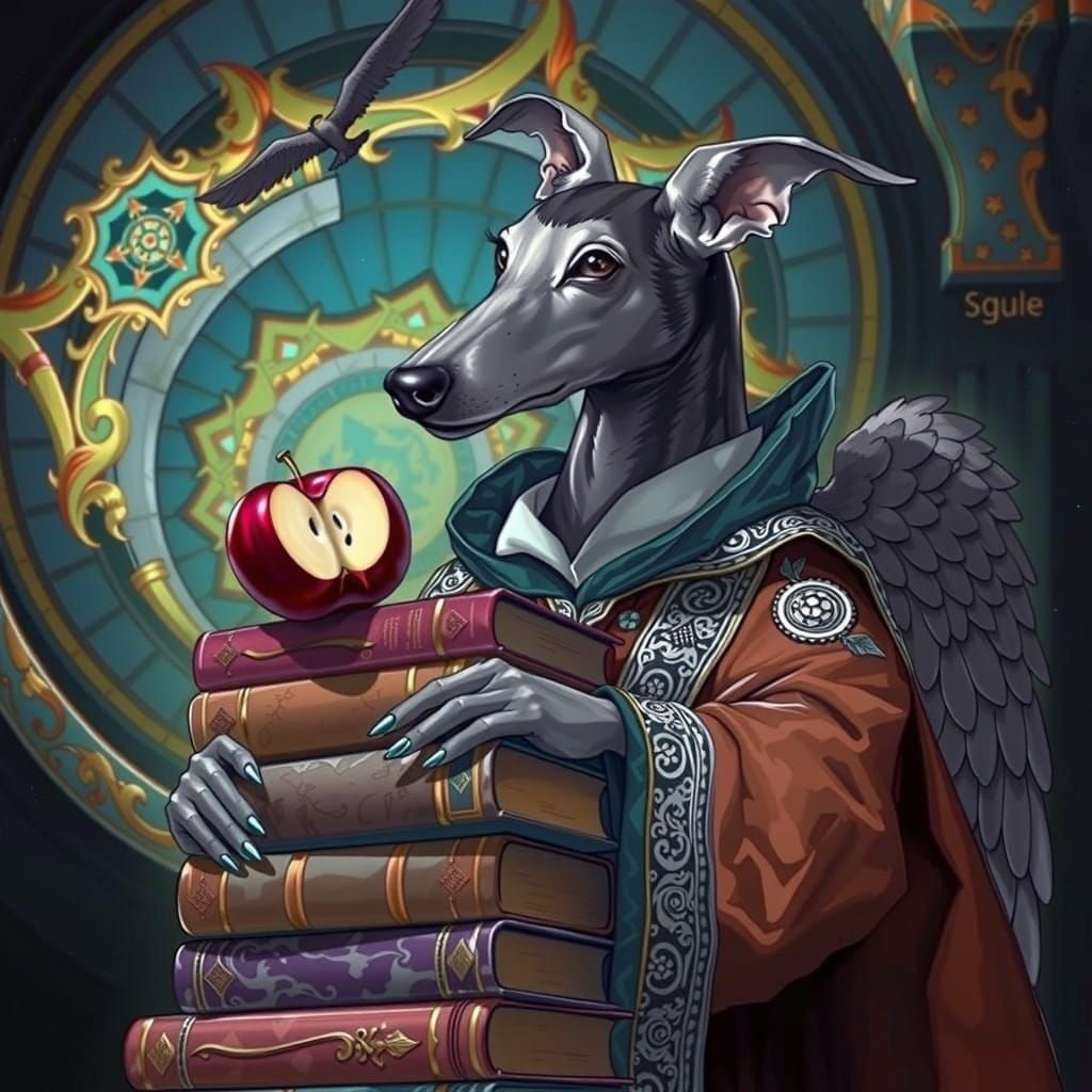 Greyhound Angel Studies Ancient Wisdom in Robes