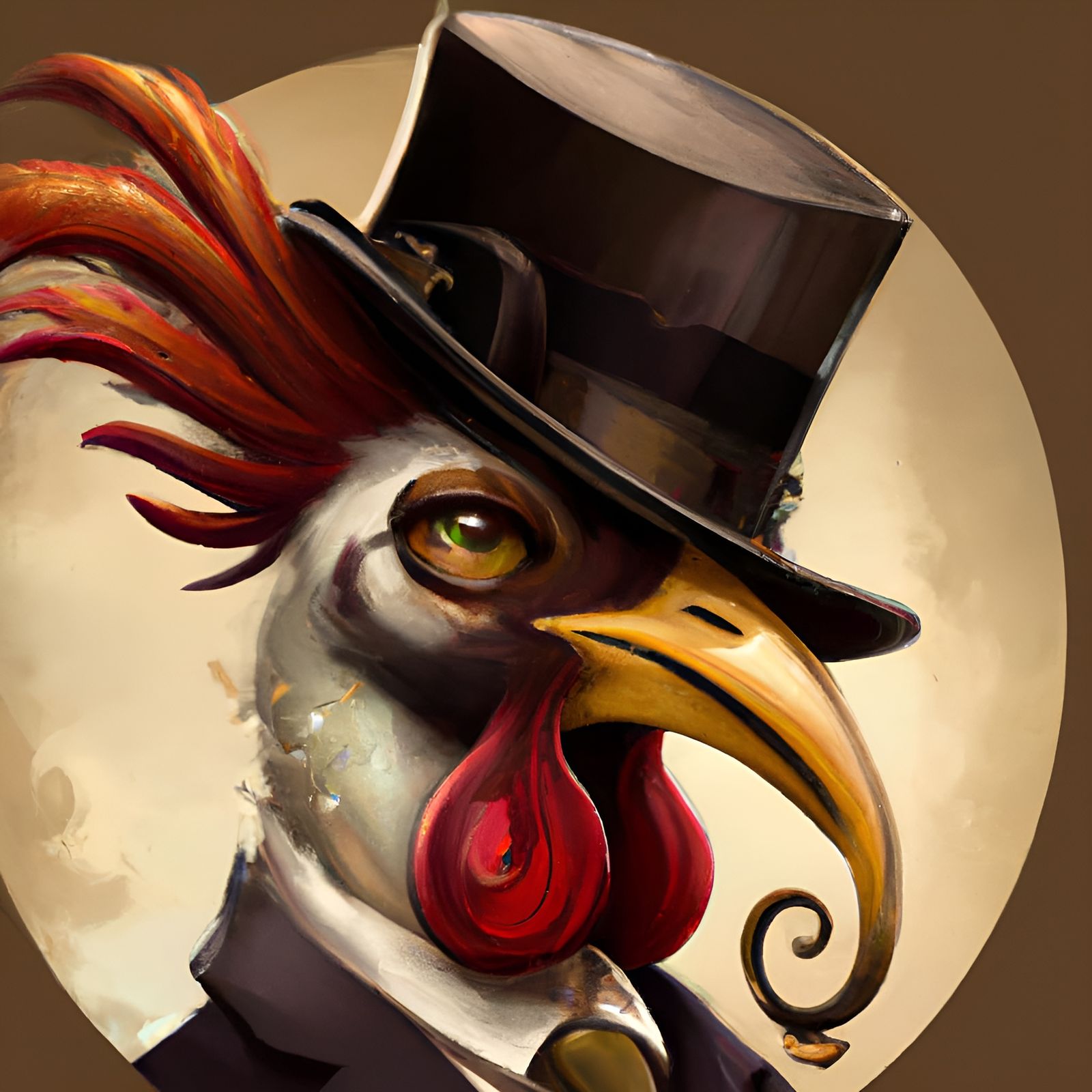 Rooster in a suit and top hat
