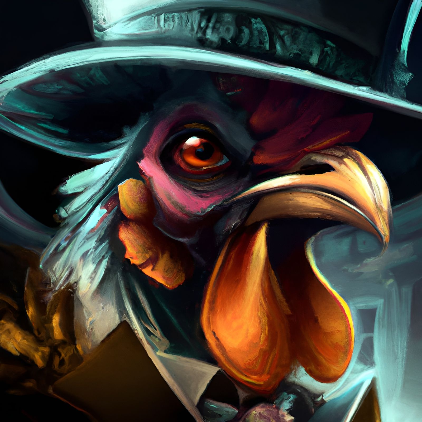 Rooster in a top hat and suit