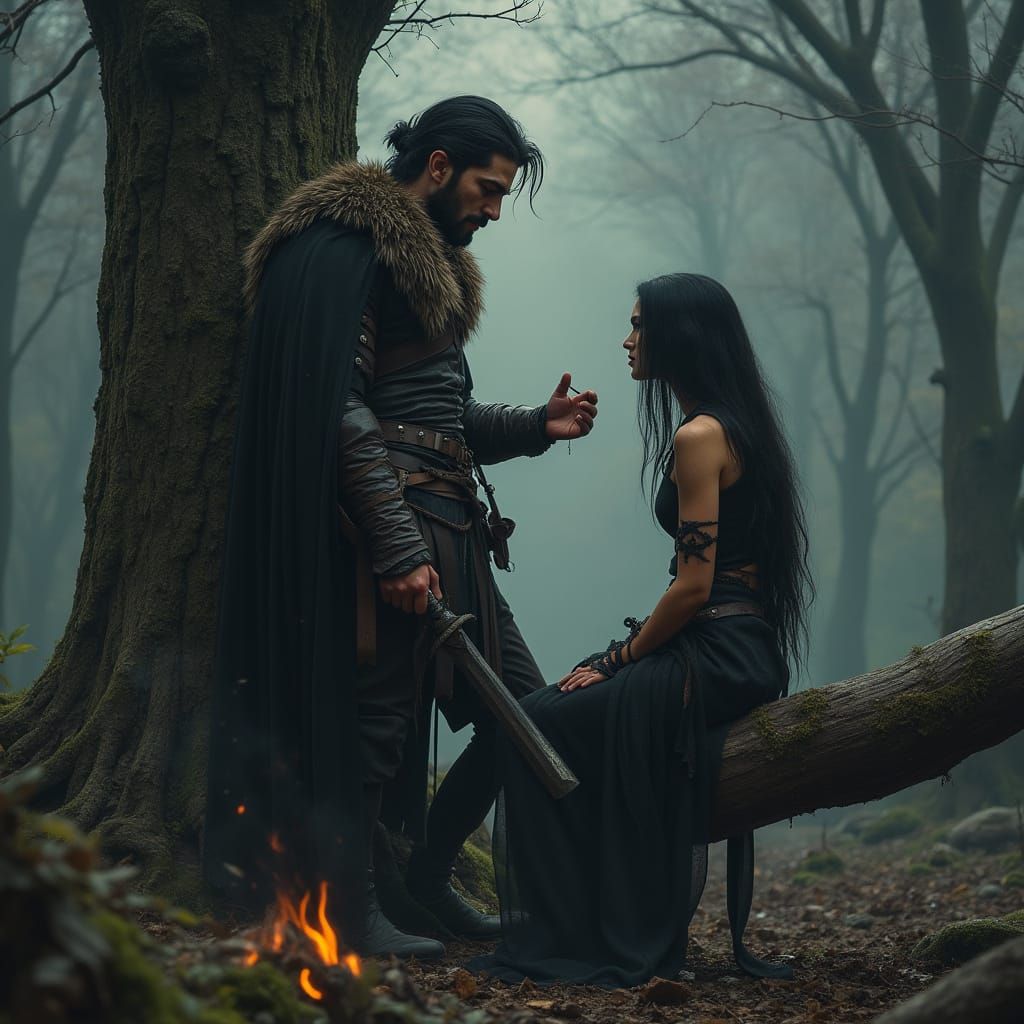 Warrior in Forest, Inspired by Cyberpunk and Fantasy Art