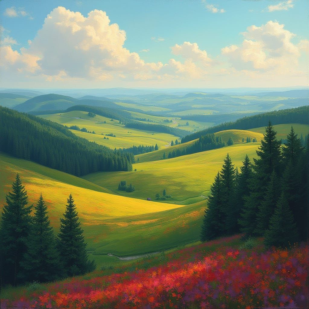 Latvia's Rolling Hills in Impressionist Brushstrokes