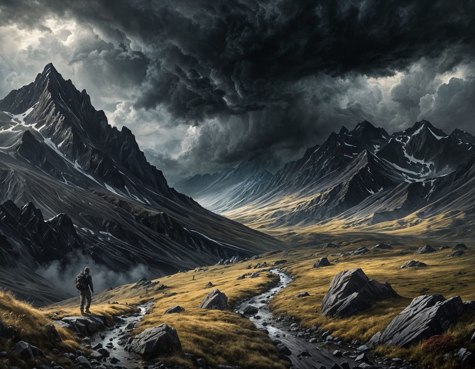 Dramatic Mountain Landscape in Oil Painting Style