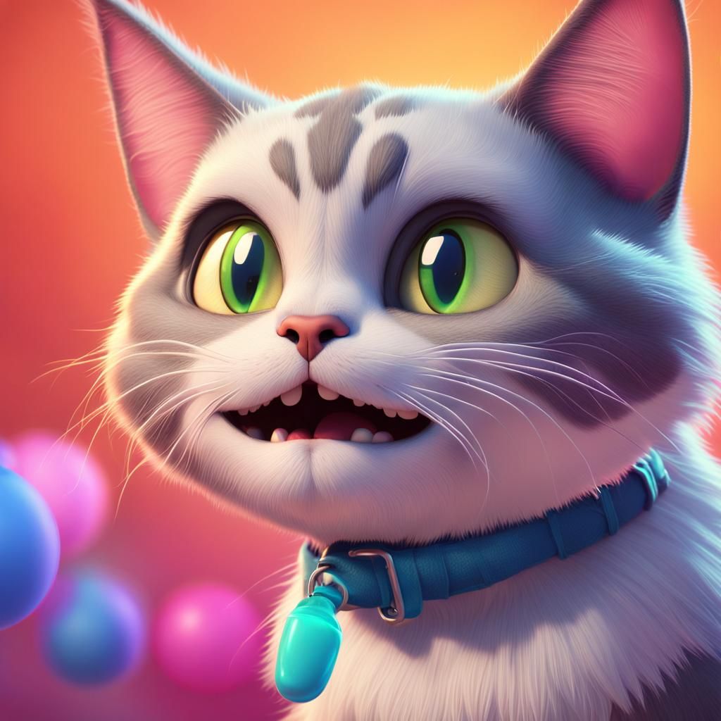 Playful Cat Teasing Scary Cat: 3D Render