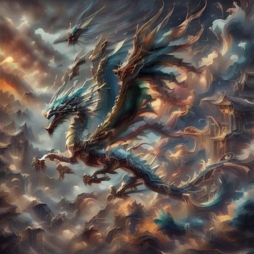 Dragon's Whimsical Flight in Ethereal Chinese-Inspired Fanta...