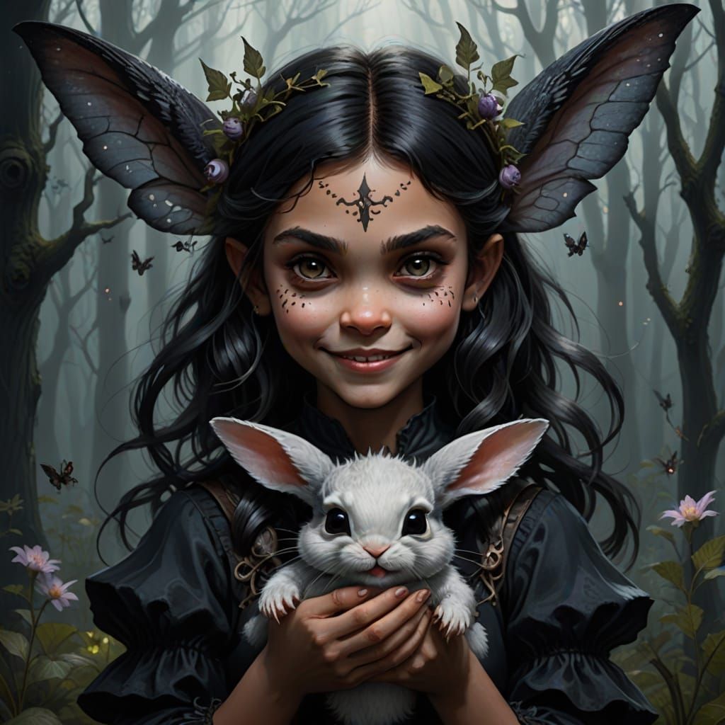 Dark Fairy Holds Captive Easter Bunny in Her Twisted Grasp