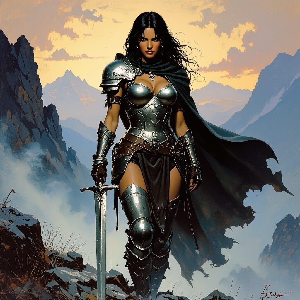 Majestic Woman Warrior in Dark Fantasy Style