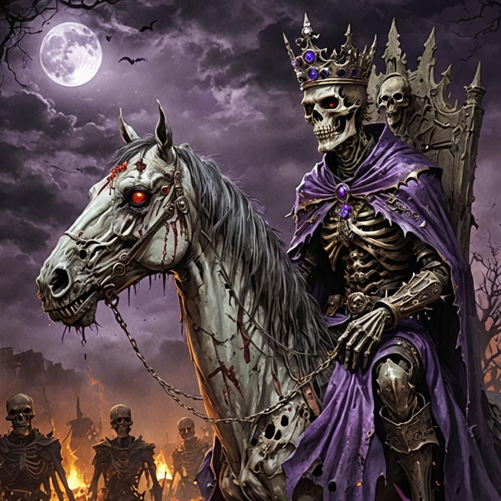 Undead Zombie King Leading Horde in Dark Fantasy Style