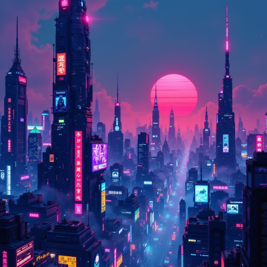 Cyberpunk neon city. <lora:Murraypunk Flux:1.0>