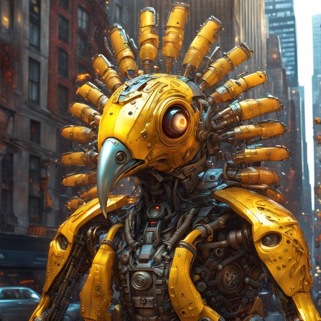 Giant Cyberpunk Robotic Turkey in Manhattan