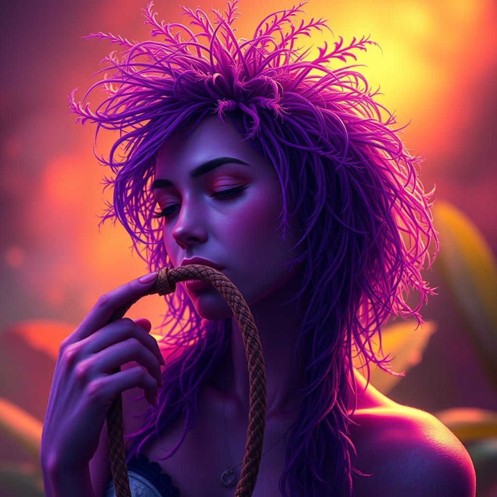 Plant Woman with Leash in Hyperrealistic Style