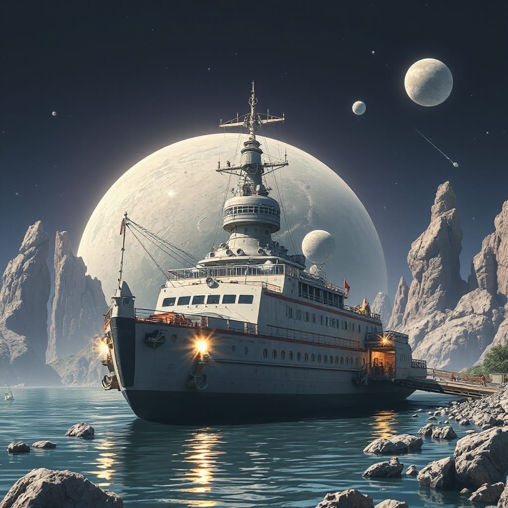 Majestic Spaceship Docks at Futuristic Asteroid City