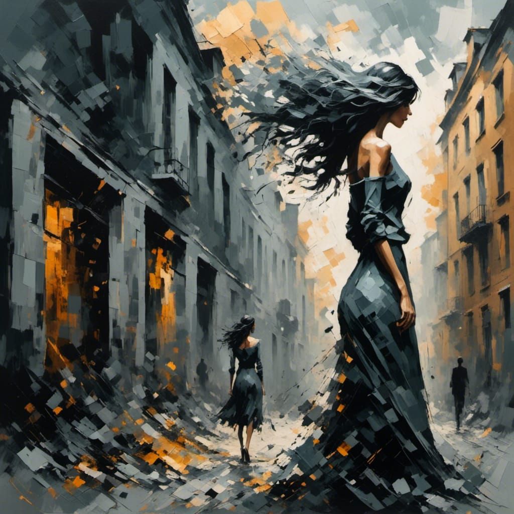 Eerie Encounter: Woman Meets Doppelganger in Dreamlike Alley