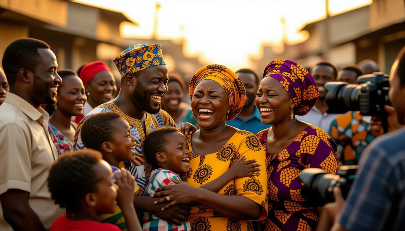 Joyful Nigerian Families Embrace in Emotional Lagos Street S...