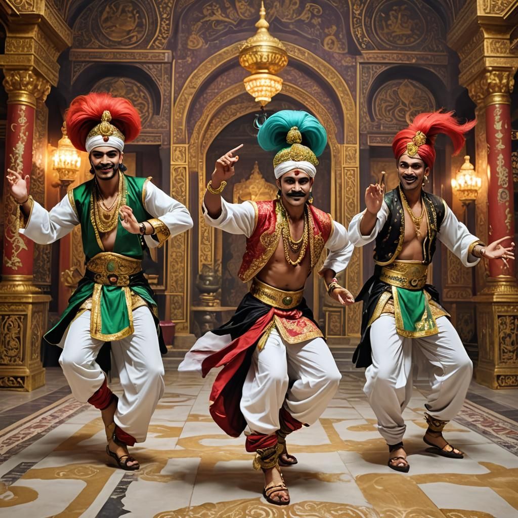 Dancing Genie Men in Golden Temple Hall