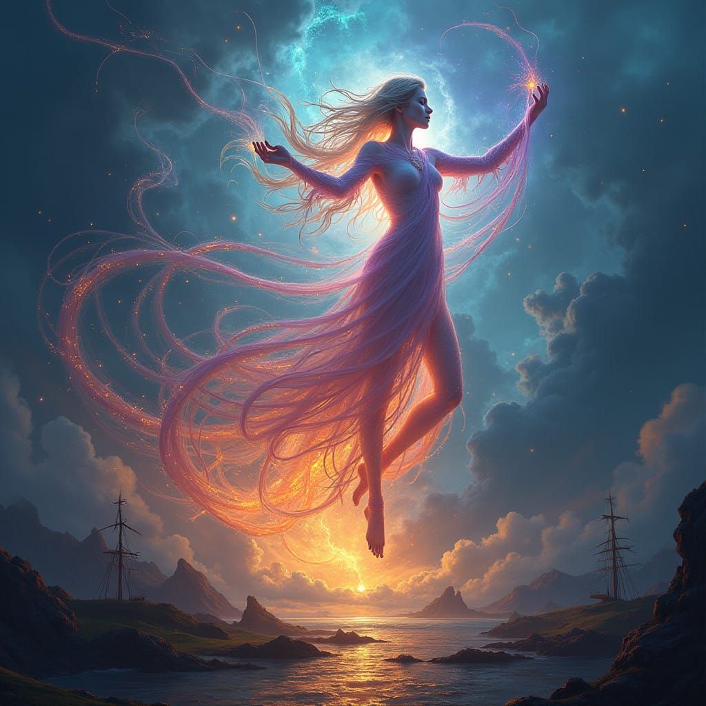 Surreal Spiritual Being in Cosmic Dance