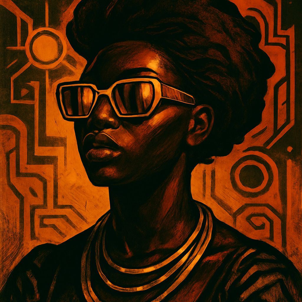 Afrofuturist Woman in Gold, Caravaggesque Style