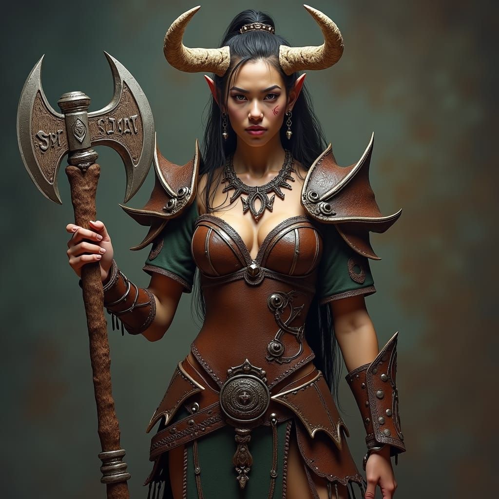 Orc Woman Portrait in Detailed Leather Armor