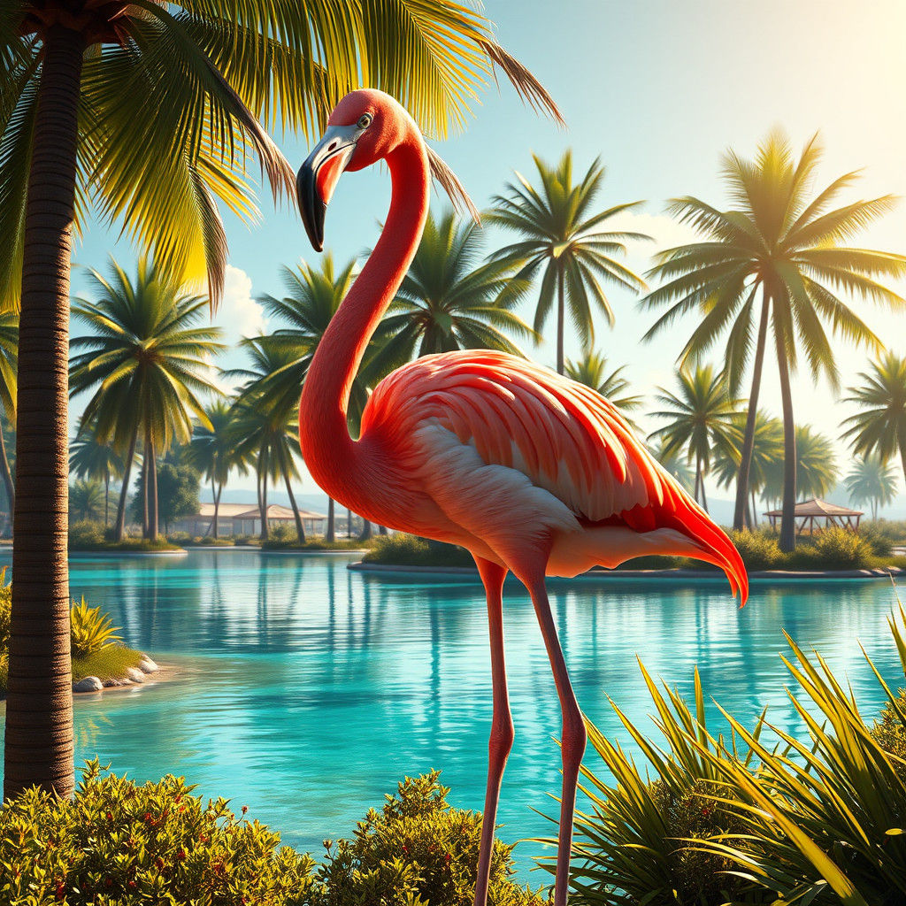 Majestic Flamingo Near Lake in Matte Painting Style