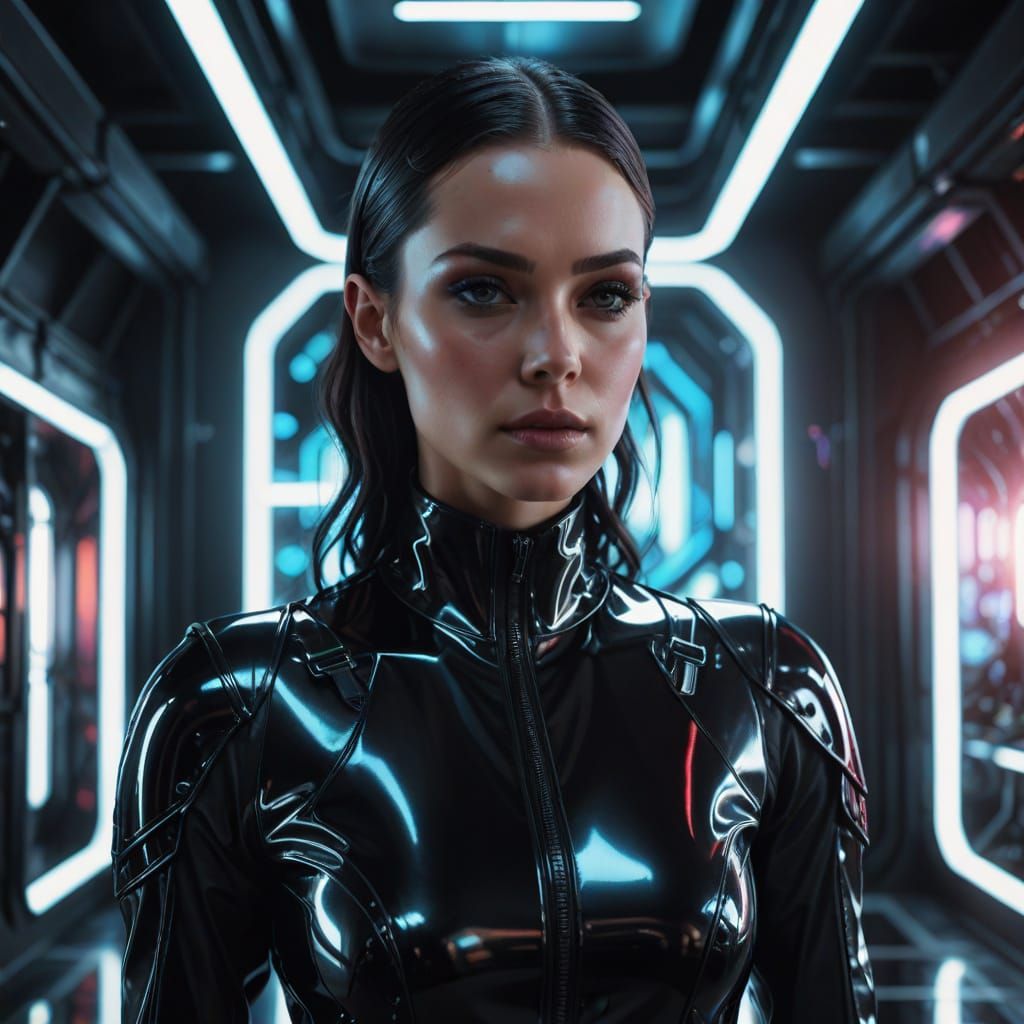 Cyberpunk Woman in Shimmering Latex
