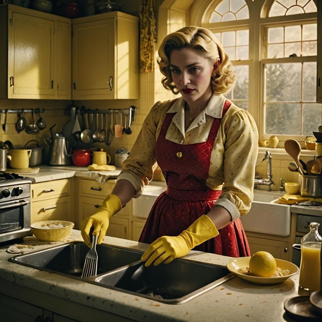 Madonna in Retro Futurist Stepford Kitchen