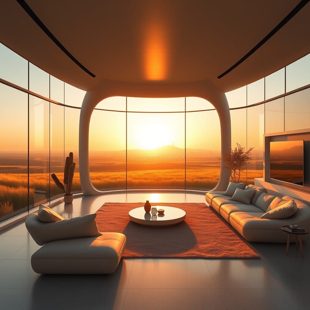 Futuristic Oasis with Serene Dawn Light