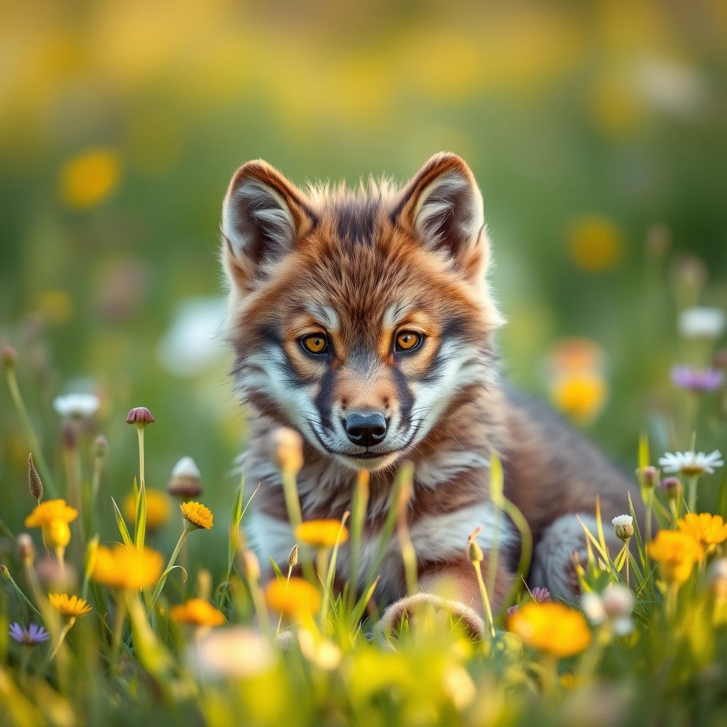 Wolf Cub in Meadow: Wildlife Photography