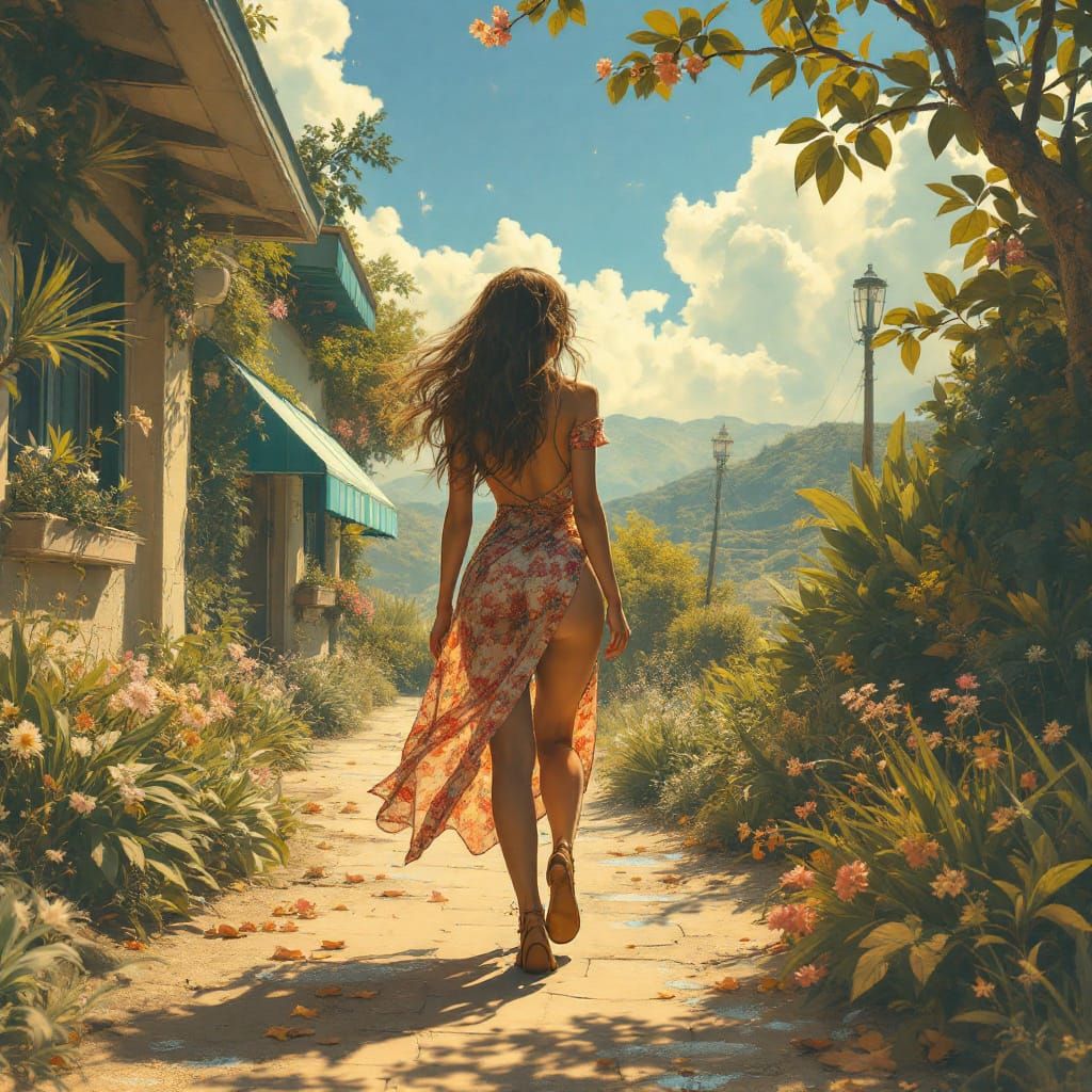 Solarpunk Pin-Up Art with Optimistic Lighting