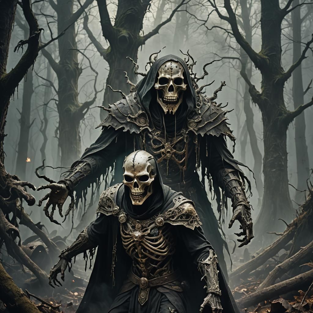 Dark Fantasy Necromancer Unleashing Horrors in Mysterious Fo...