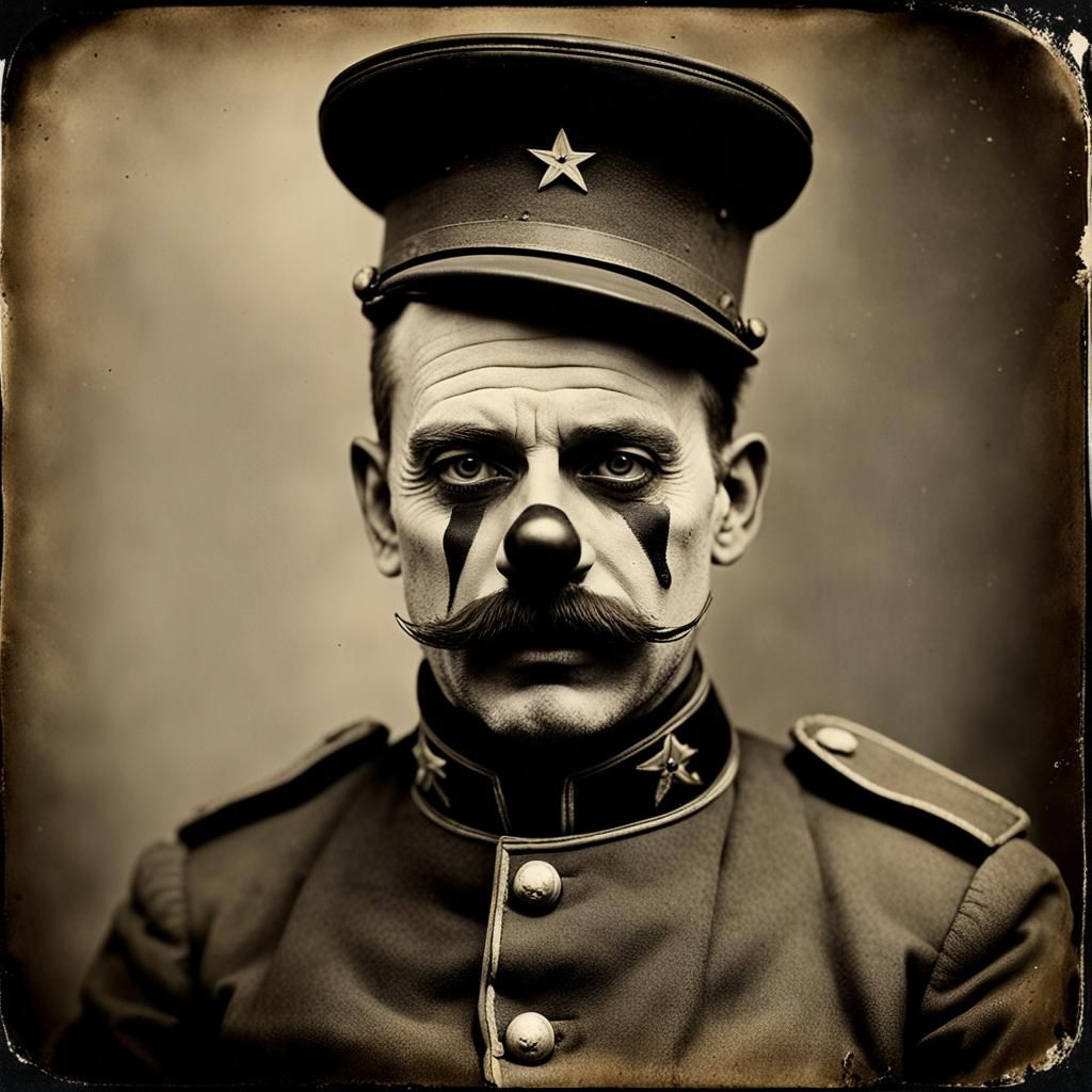 Clown in 1890s German Uniform: Wet Plate Style