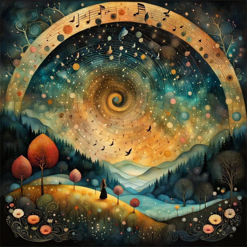 Whimsical Collage of Music Ascending