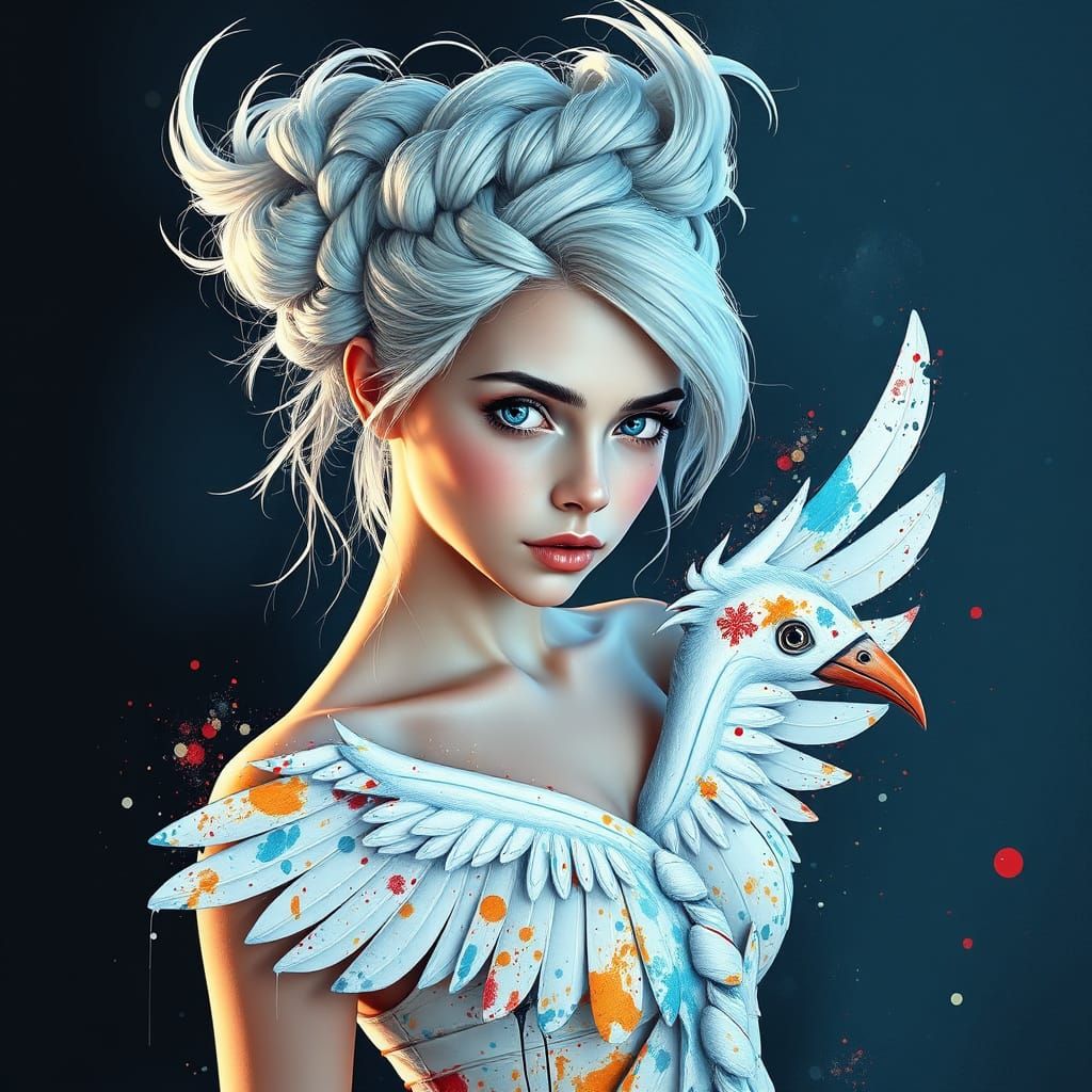 White Haired Woman in Alcohol Ink Splatter Style