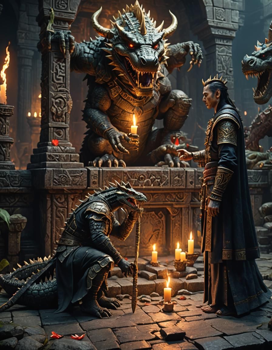 Crocodile Warrior Kneeling Before Demon King