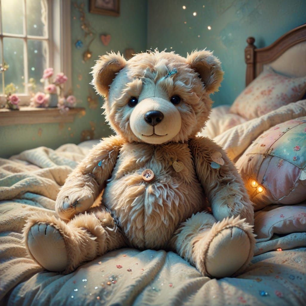Dreamy Teddy Bear in Surreal Wonderland