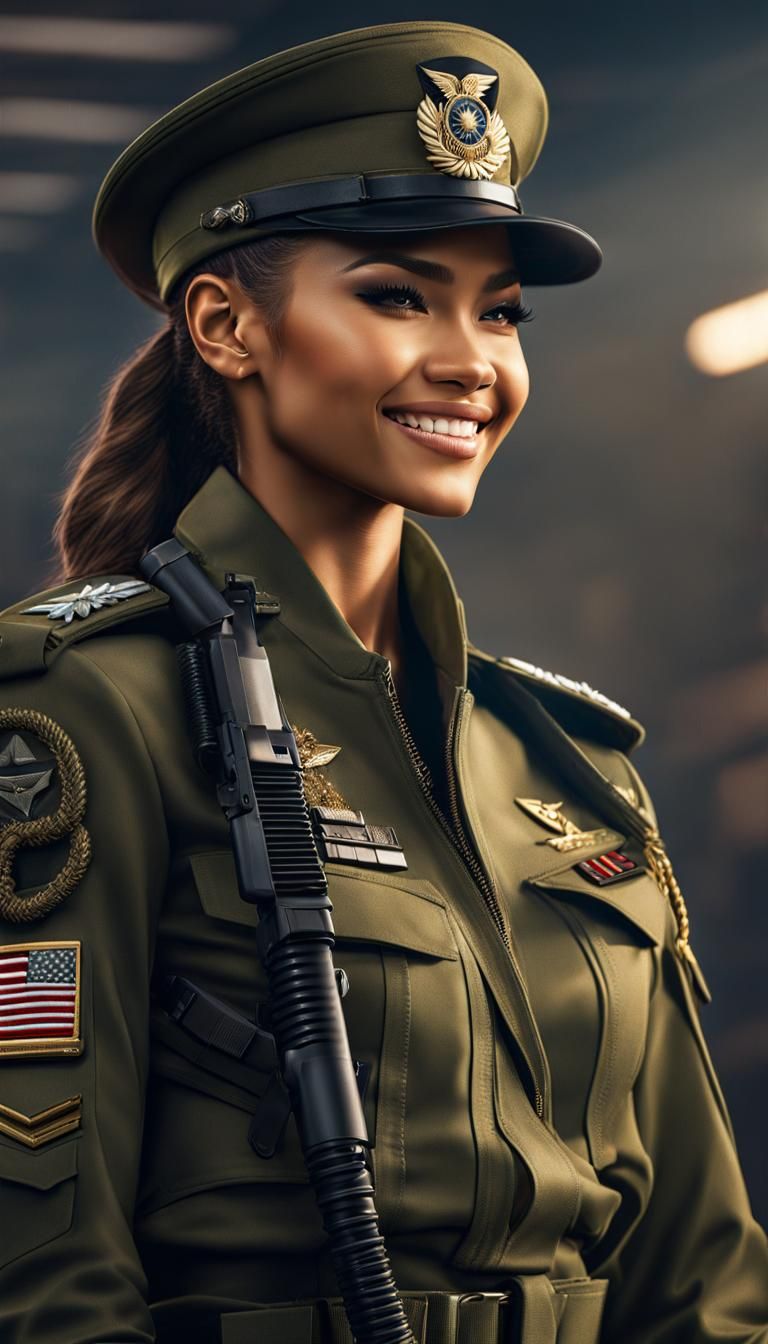 Zendaya in a charismatic tight military combat outfit