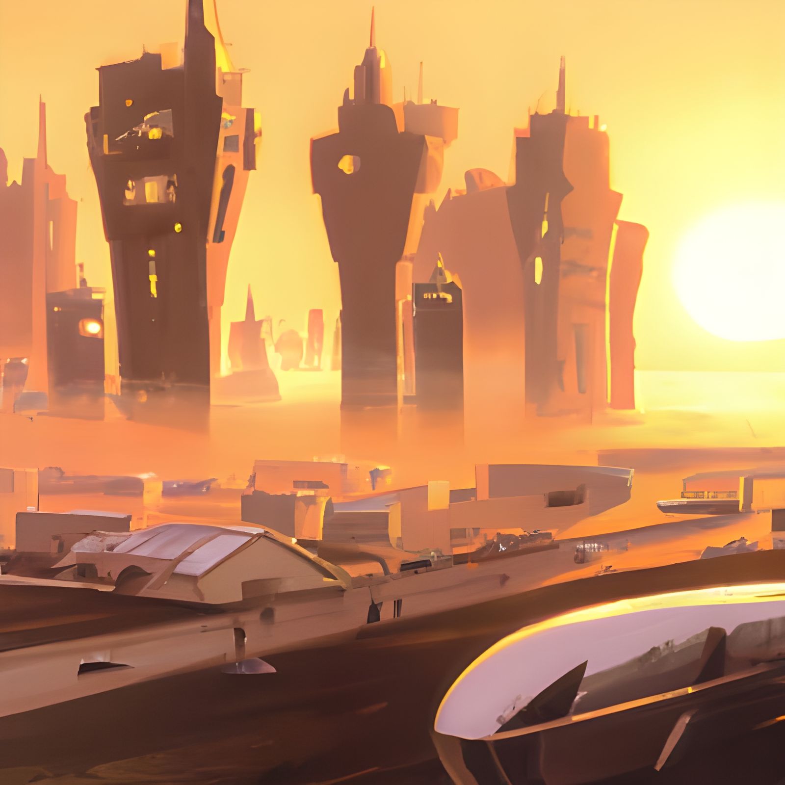 Futuristic Sunset Skyline: Visionary Concept Art