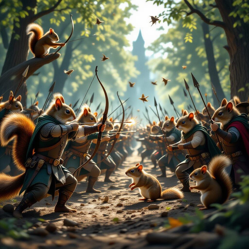 Epic Squirrel vs. Rat Medieval Battle in Cinematic Style