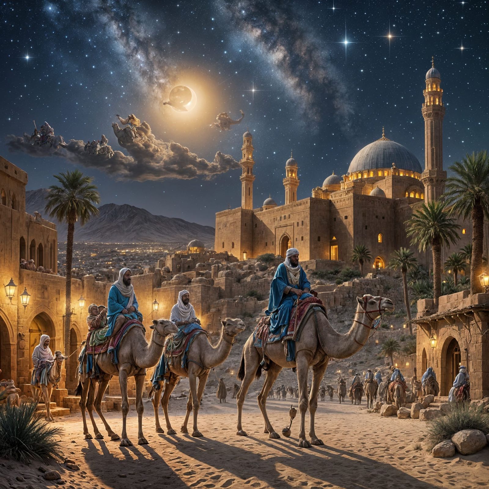 Ancient Astrologers on Camelback Ride Beneath a Shooting Sta...