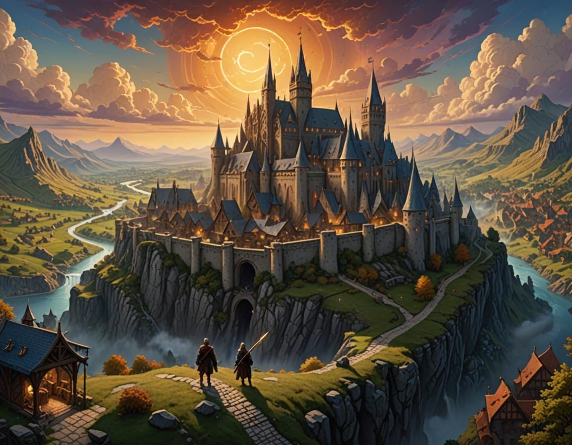 Trump as Omnipotent God in a Vibrant D&D Landscape