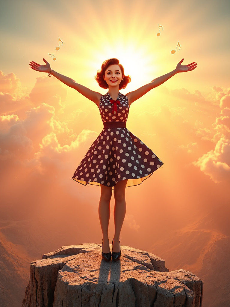 Rockabilly Woman on Cliff in 3D Digital Art