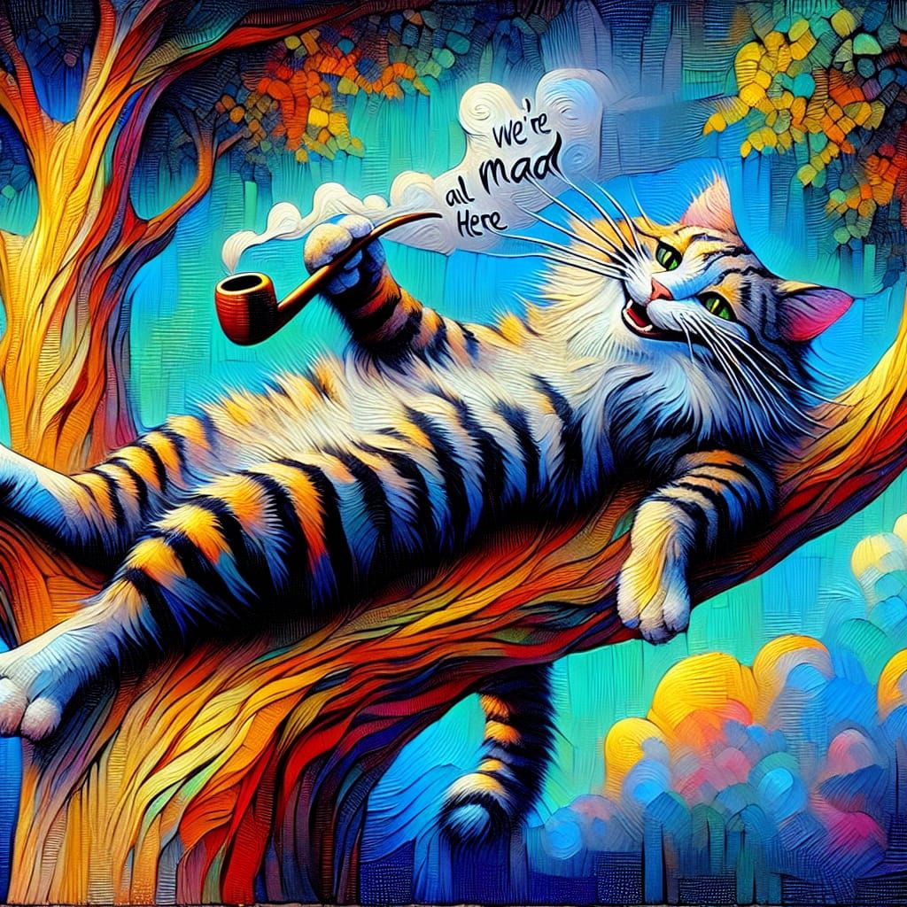 Cheshire Cat Smoking Pipe in Surreal Dreamscape